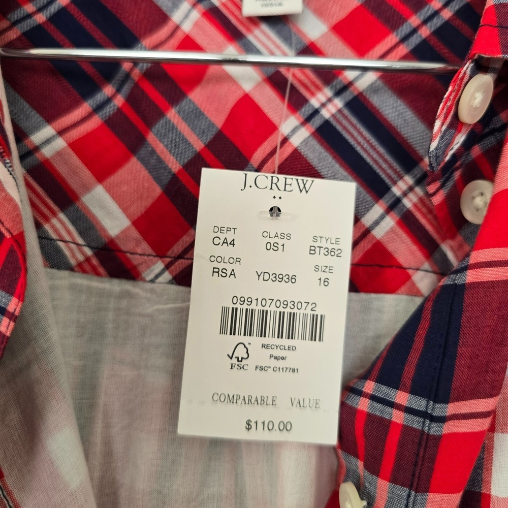 NWT J Crew Women Sleeveless Belted Shirt Dress XL Plaid Summer Preppy Chic Indie - Picture 7 of 9